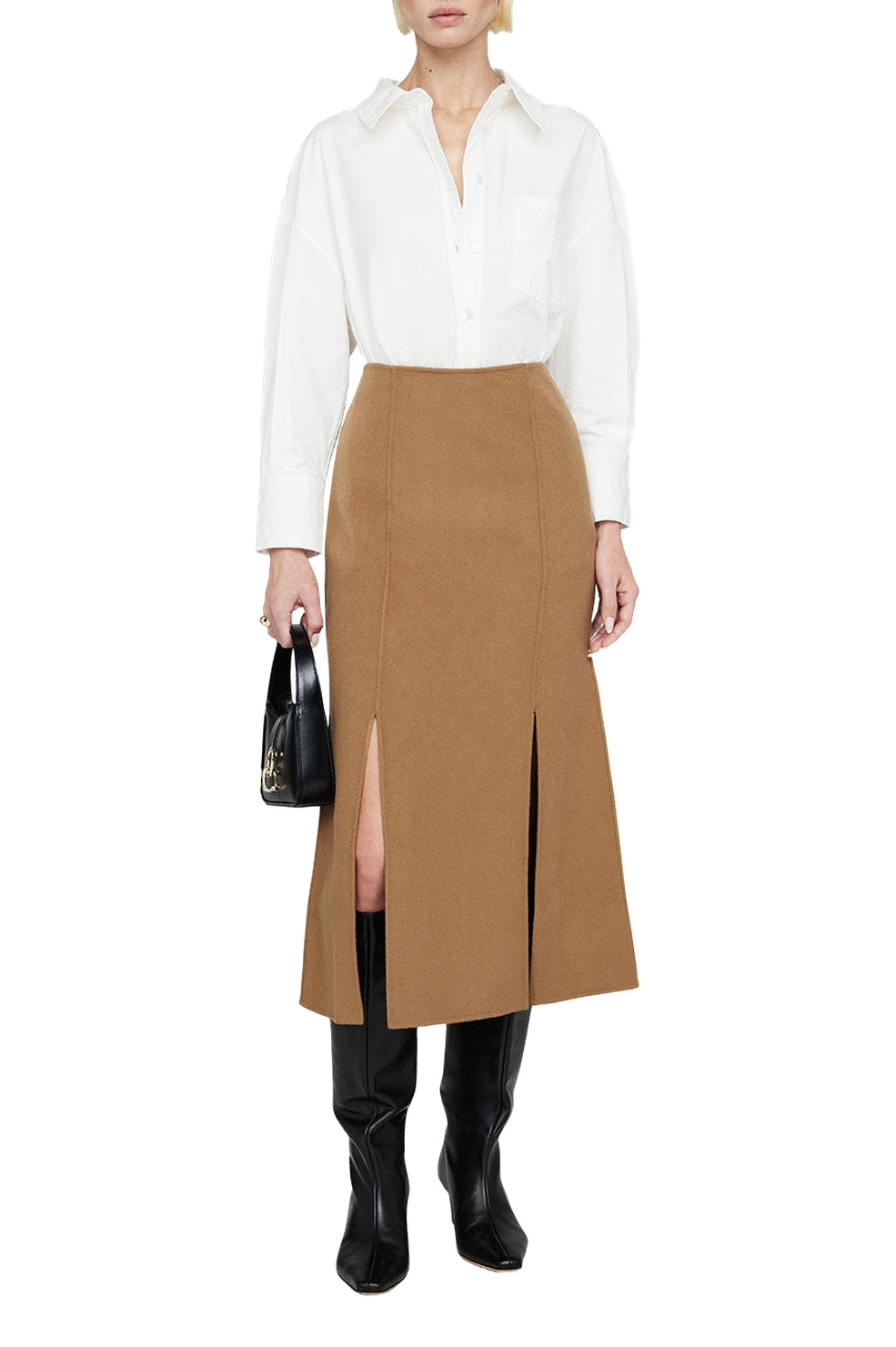 Jupe midi Lyn en laine - Brown