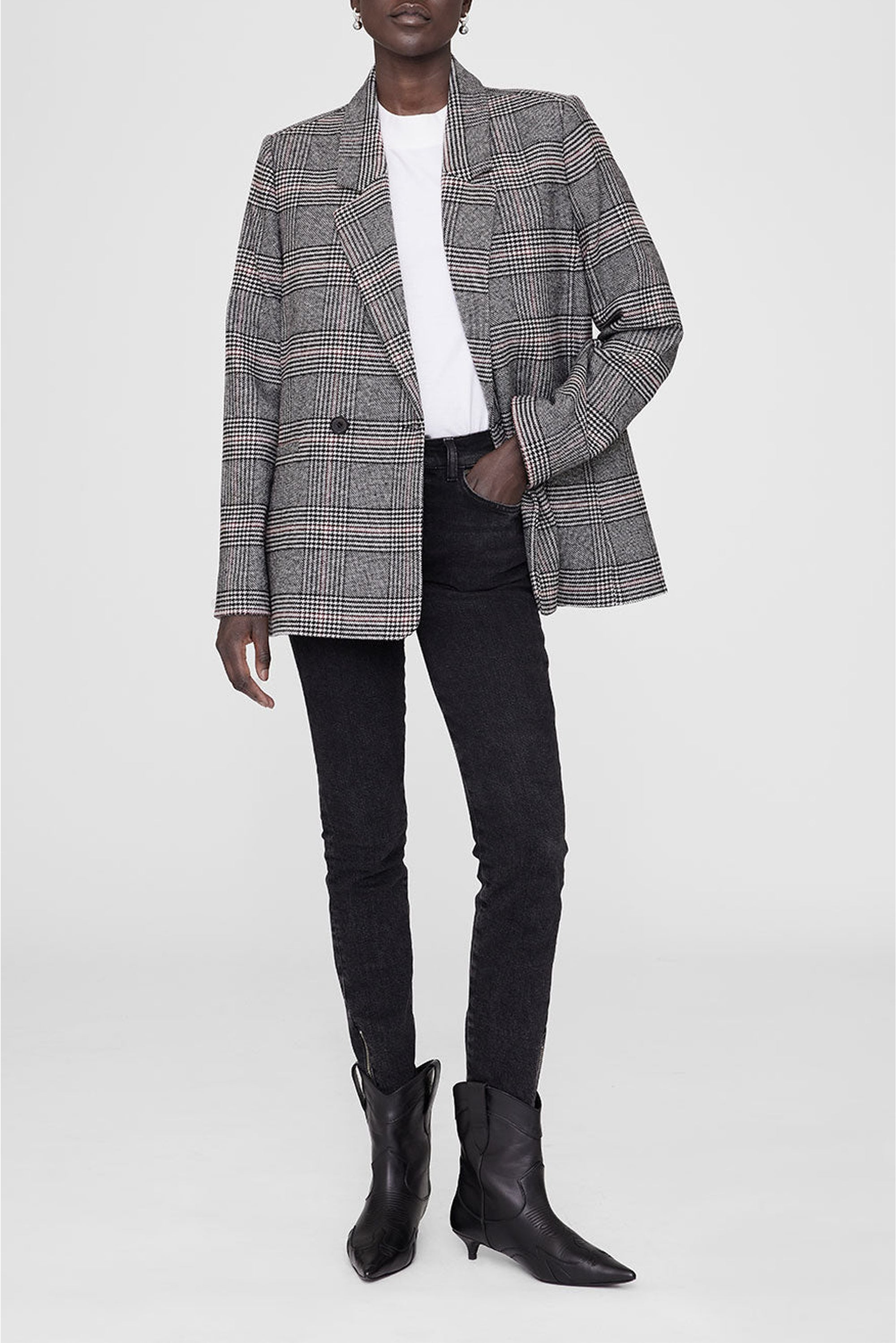 2qty NEW / MADELEINE BLAZER - GREY AND RED PLAID