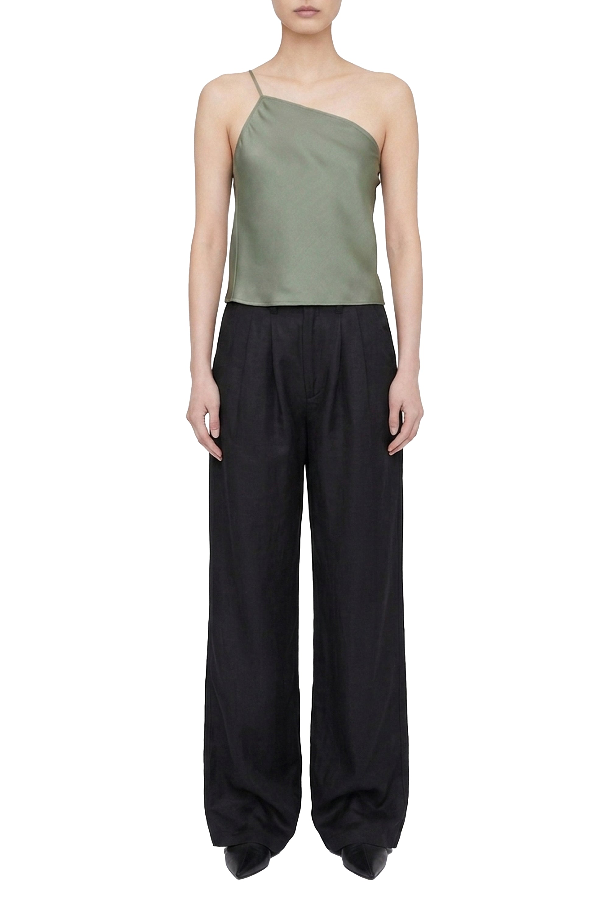 Top asymétrique Mandy en soie - Green