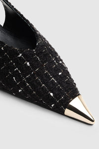 Slingback à talons Nina avec bout métallique en tweed - Black & White