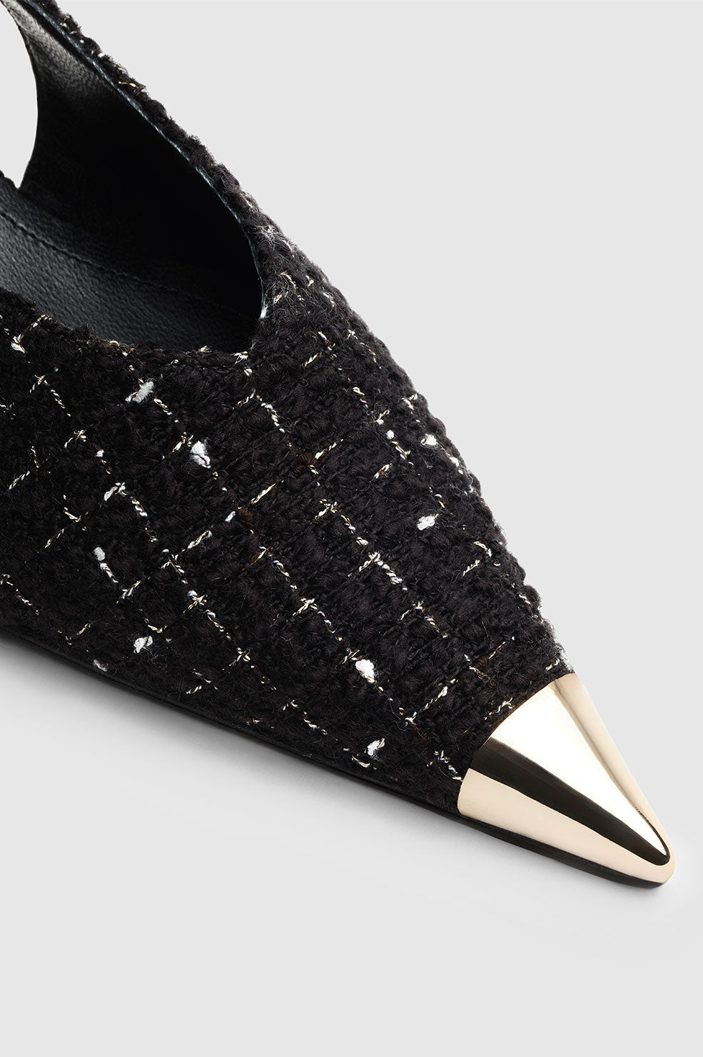 Slingback à talons Nina avec bout métallique en tweed - Black & White