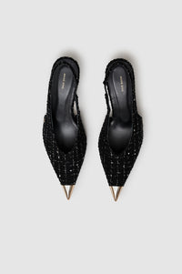 Slingback à talons Nina avec bout métallique en tweed - Black & White