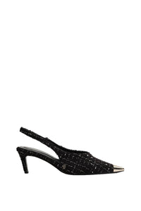 Slingback à talons Nina avec bout métallique en tweed - Black & White