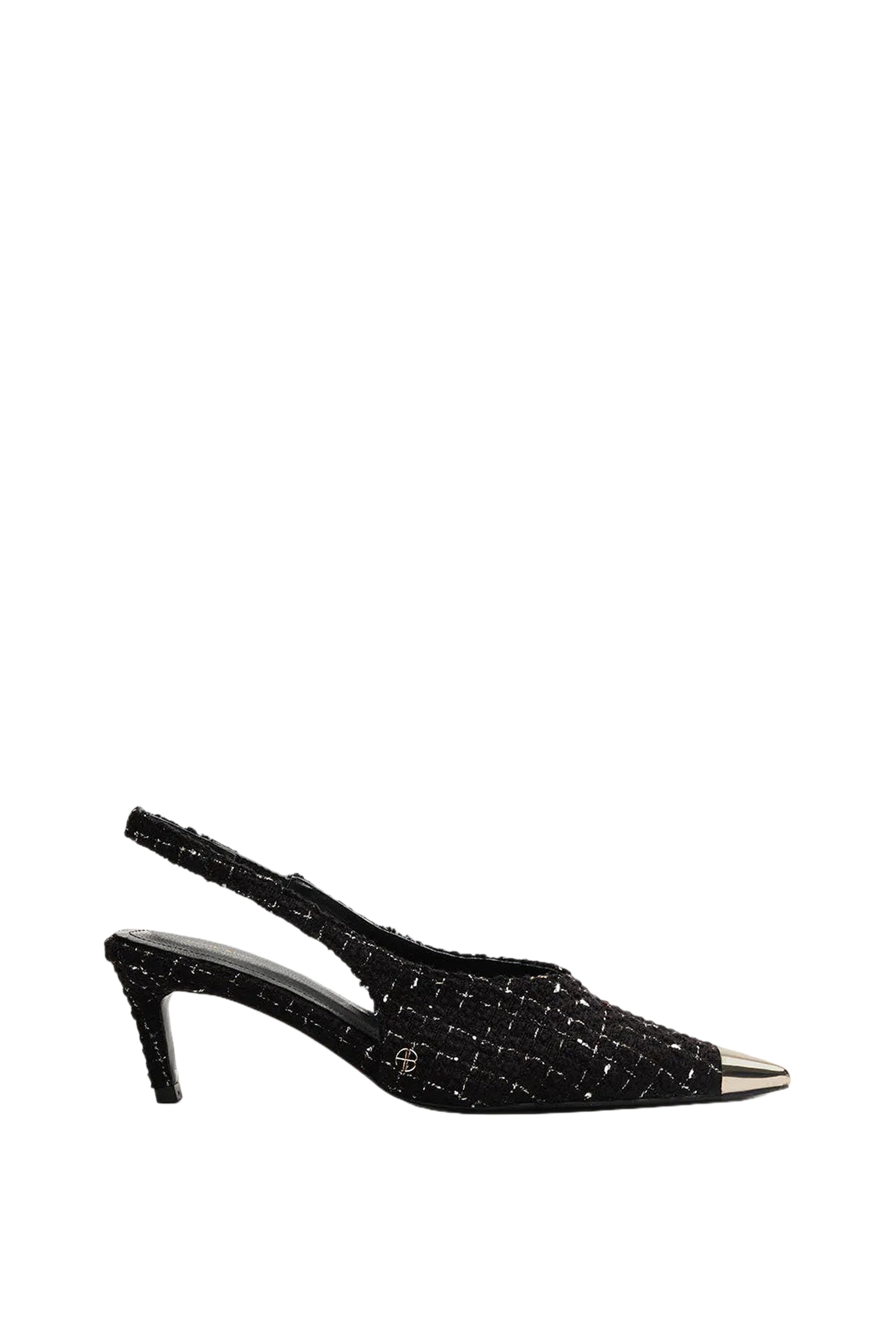 Slingback à talons Nina avec bout métallique en tweed - Black & White