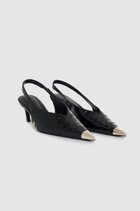 NINA HEELS WITH METAL TOE CAP - BLACK EMBOSSED