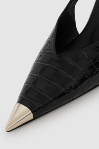 NINA HEELS WITH METAL TOE CAP - BLACK EMBOSSED