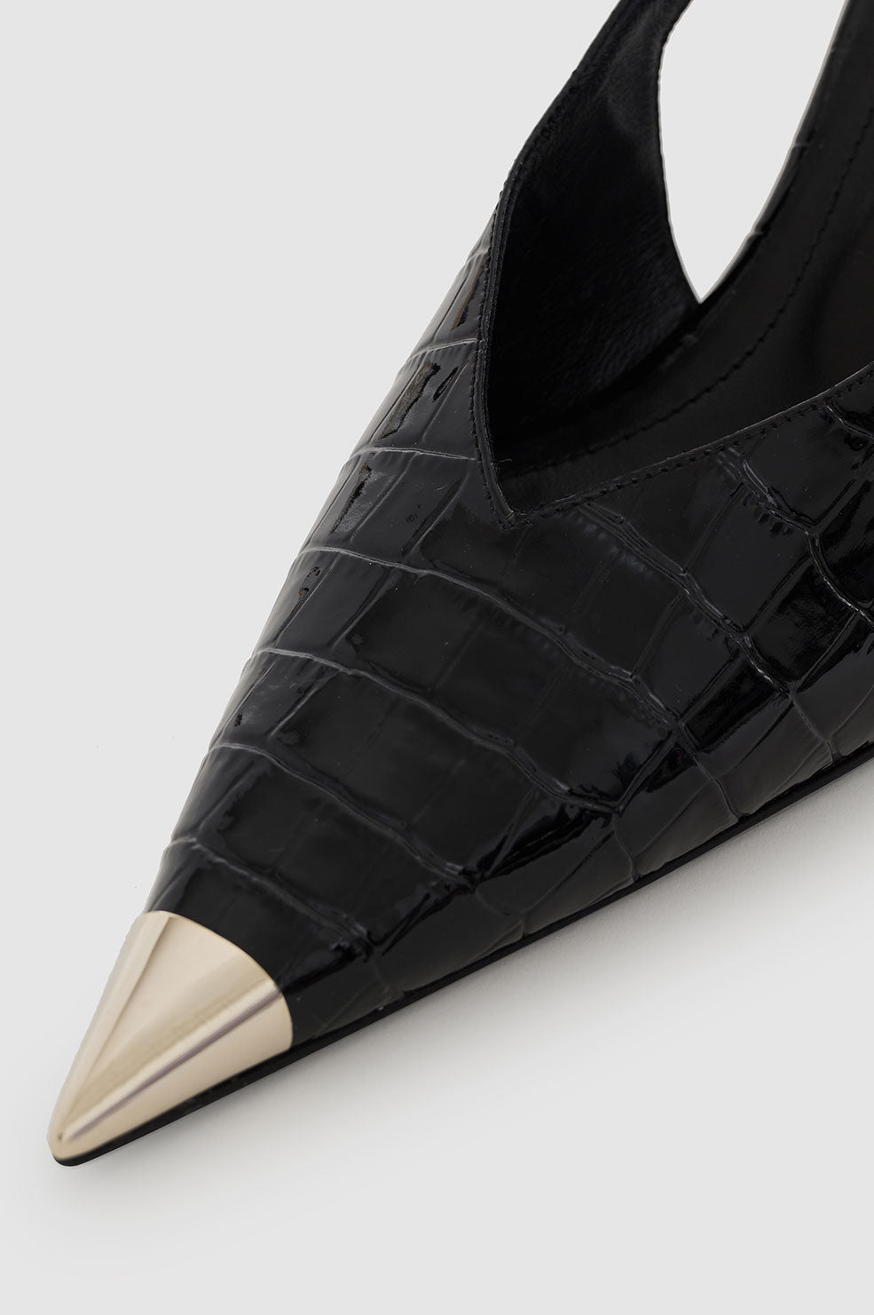 NINA HEELS WITH METAL TOE CAP - BLACK EMBOSSED