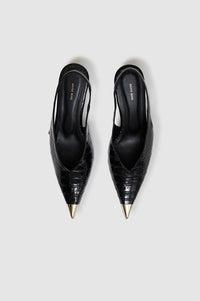 NINA HEELS WITH METAL TOE CAP - BLACK EMBOSSED