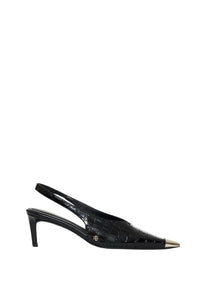 NINA HEELS WITH METAL TOE CAP - BLACK EMBOSSED