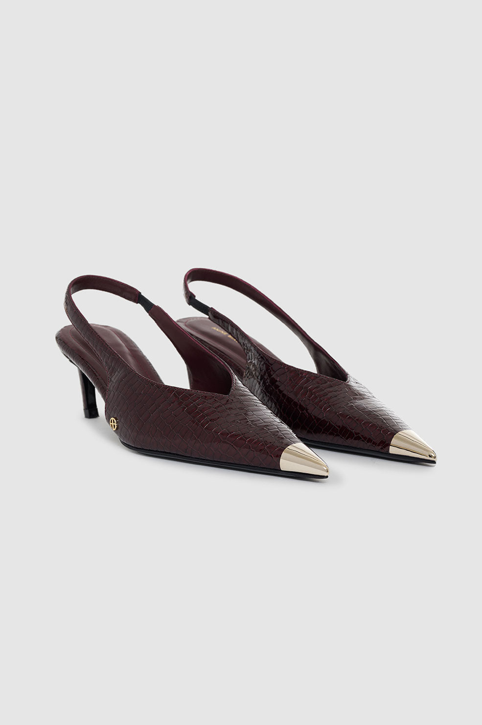 1qty NEW / NINA HEELS WITH METAL TOE CAP - BURGUNDY SMALL EMBOSSED