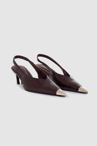 NINA HEELS WITH METAL TOE CAP - BURGUNDY SMALL EMBOSSED