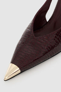 NINA HEELS WITH METAL TOE CAP - BURGUNDY SMALL EMBOSSED