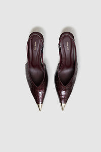 NINA HEELS WITH METAL TOE CAP - BURGUNDY SMALL EMBOSSED