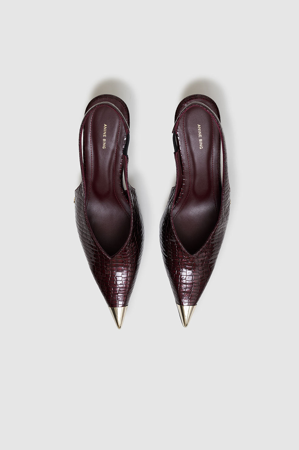 NINA HEELS WITH METAL TOE CAP - BURGUNDY SMALL EMBOSSED
