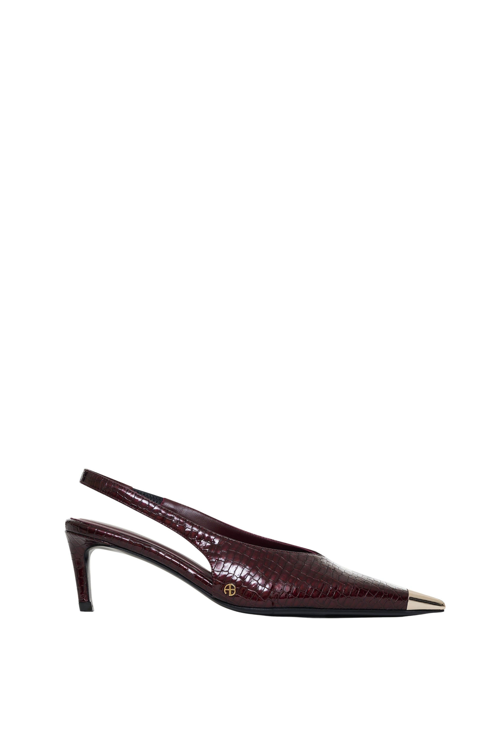 NINA HEELS WITH METAL TOE CAP - BURGUNDY SMALL EMBOSSED