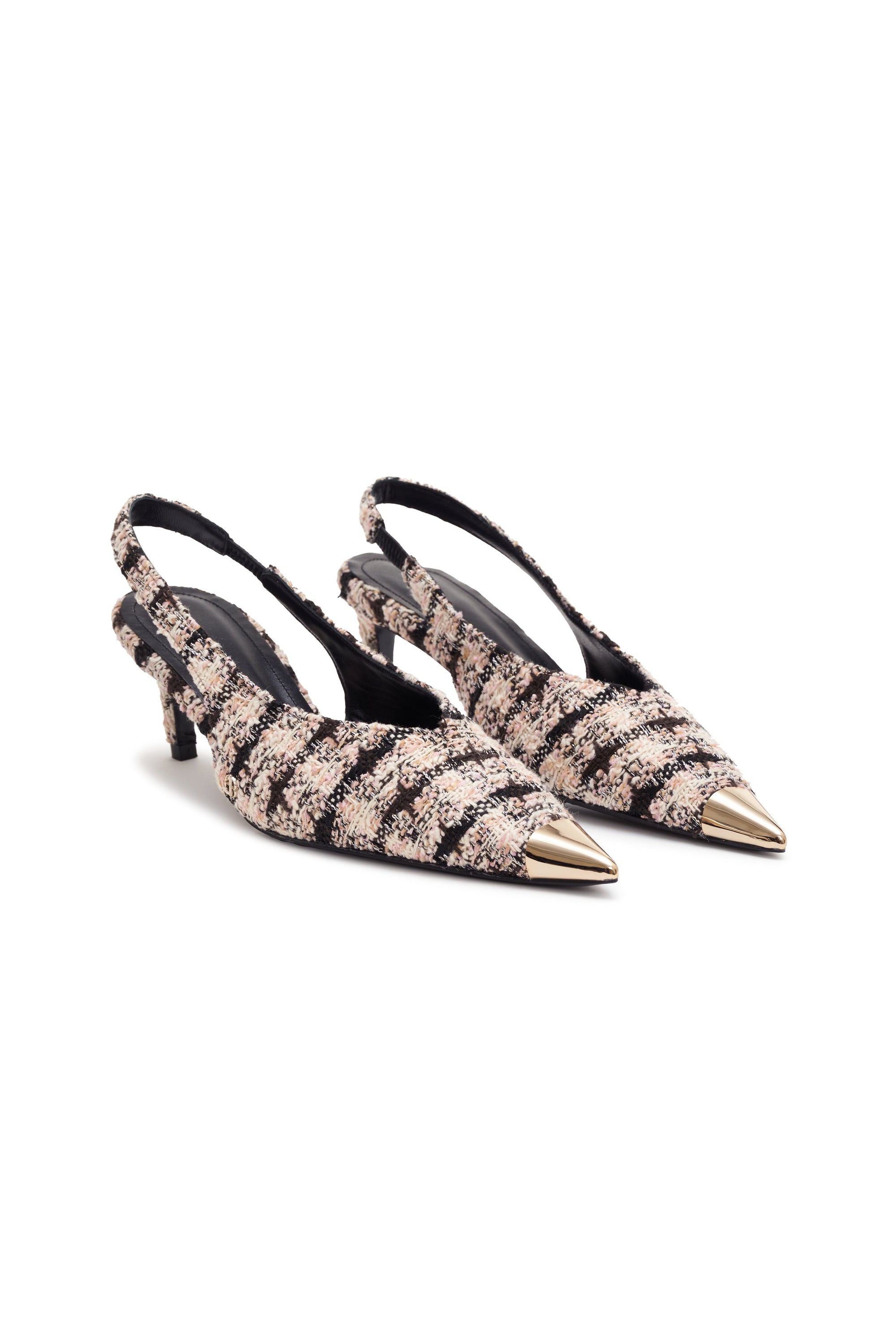 NINA HEELS WITH METAL TOE CAP - APRICOT TWEED