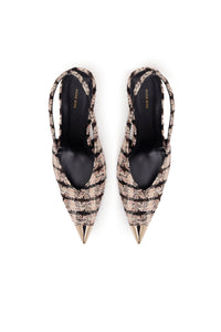NINA HEELS WITH METAL TOE CAP - APRICOT TWEED