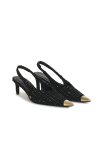 3qty RELIQUAT 150€ / NINA HEELS WITH METAL TOE CAP - BLACK AND WHITE TWEED