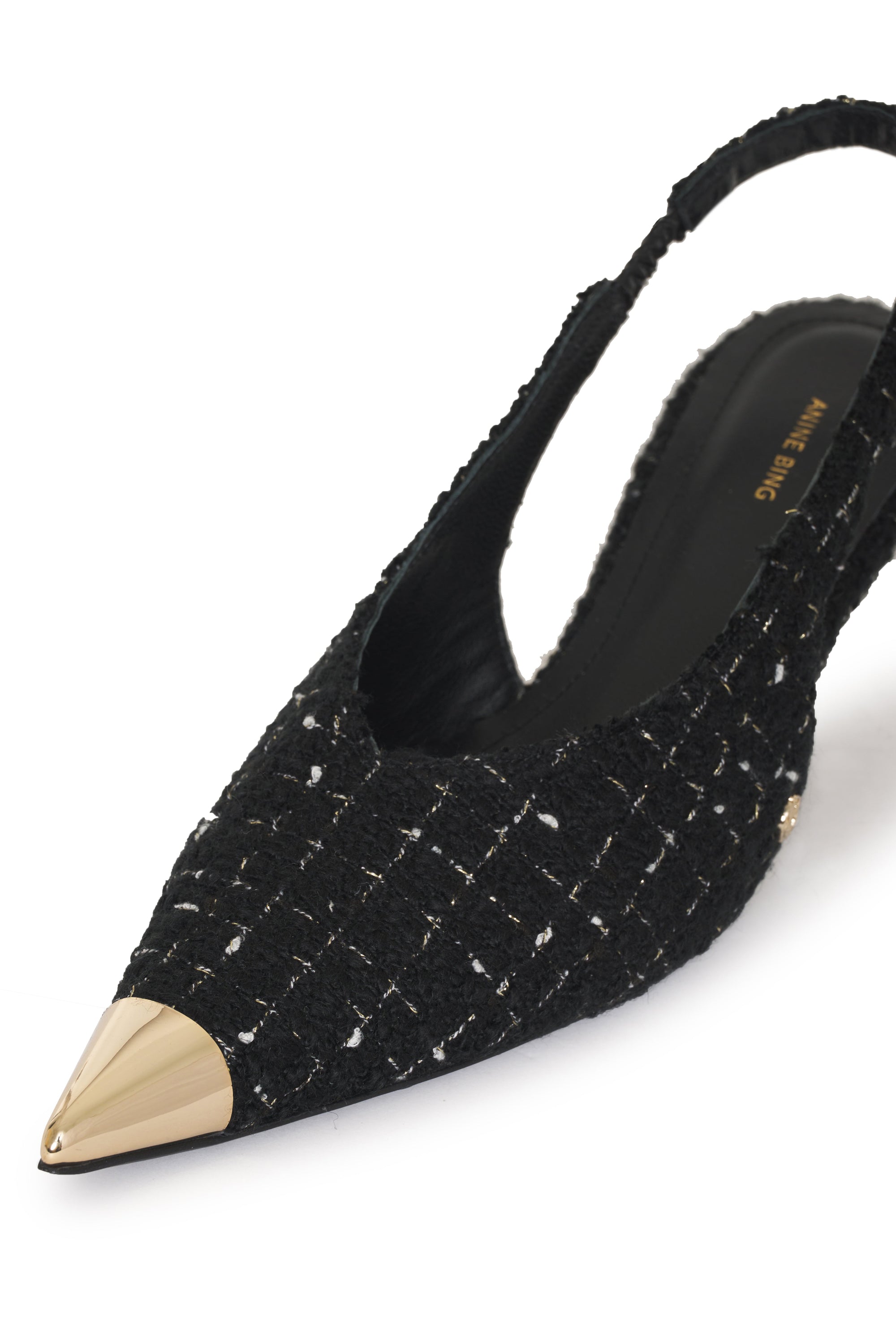 3qty RELIQUAT 150€ / NINA HEELS WITH METAL TOE CAP - BLACK AND WHITE TWEED