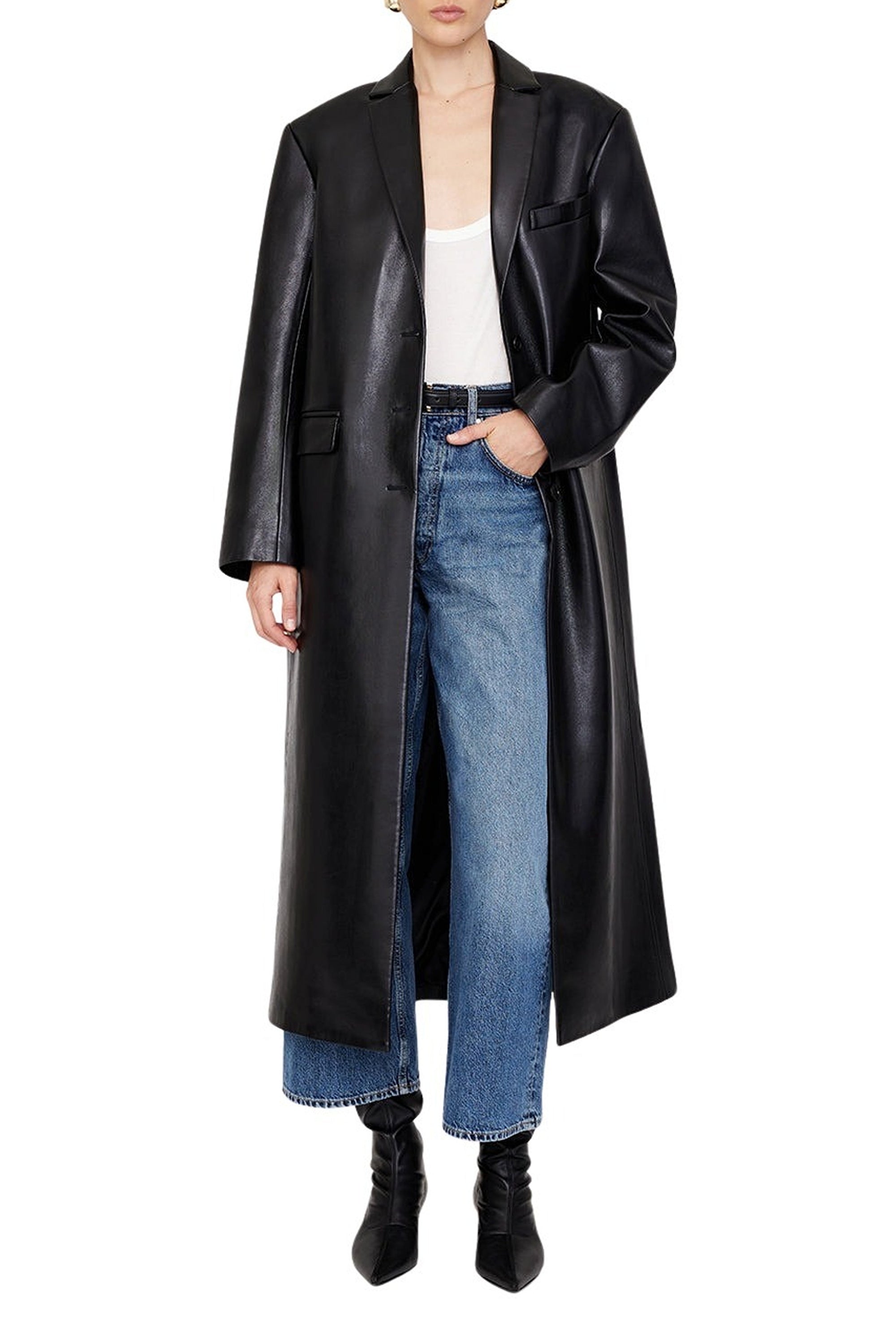 1qty NEW / QUINN COAT - BLACK RECYCLED LEATHER