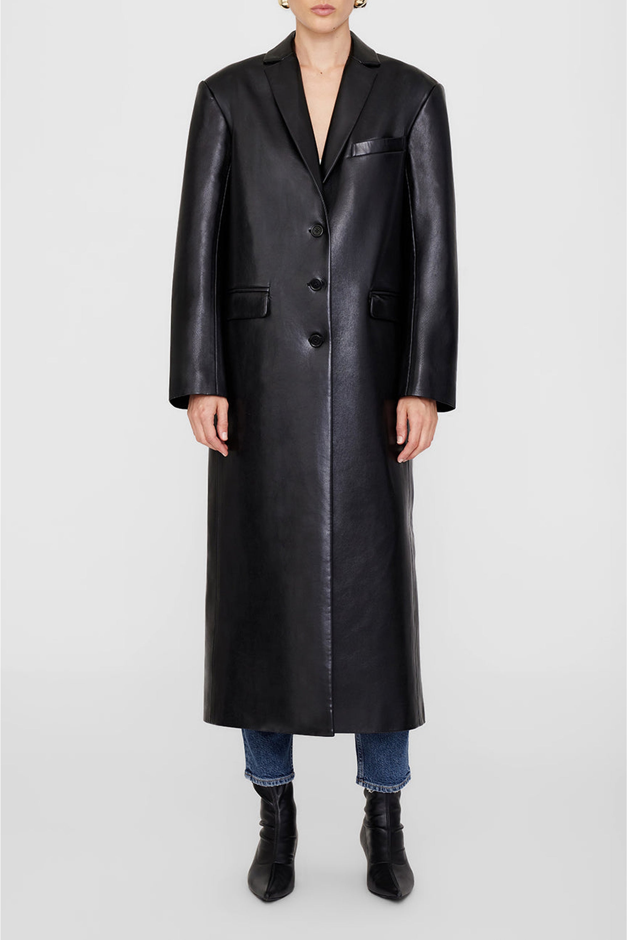 1qty NEW / QUINN COAT - BLACK RECYCLED LEATHER