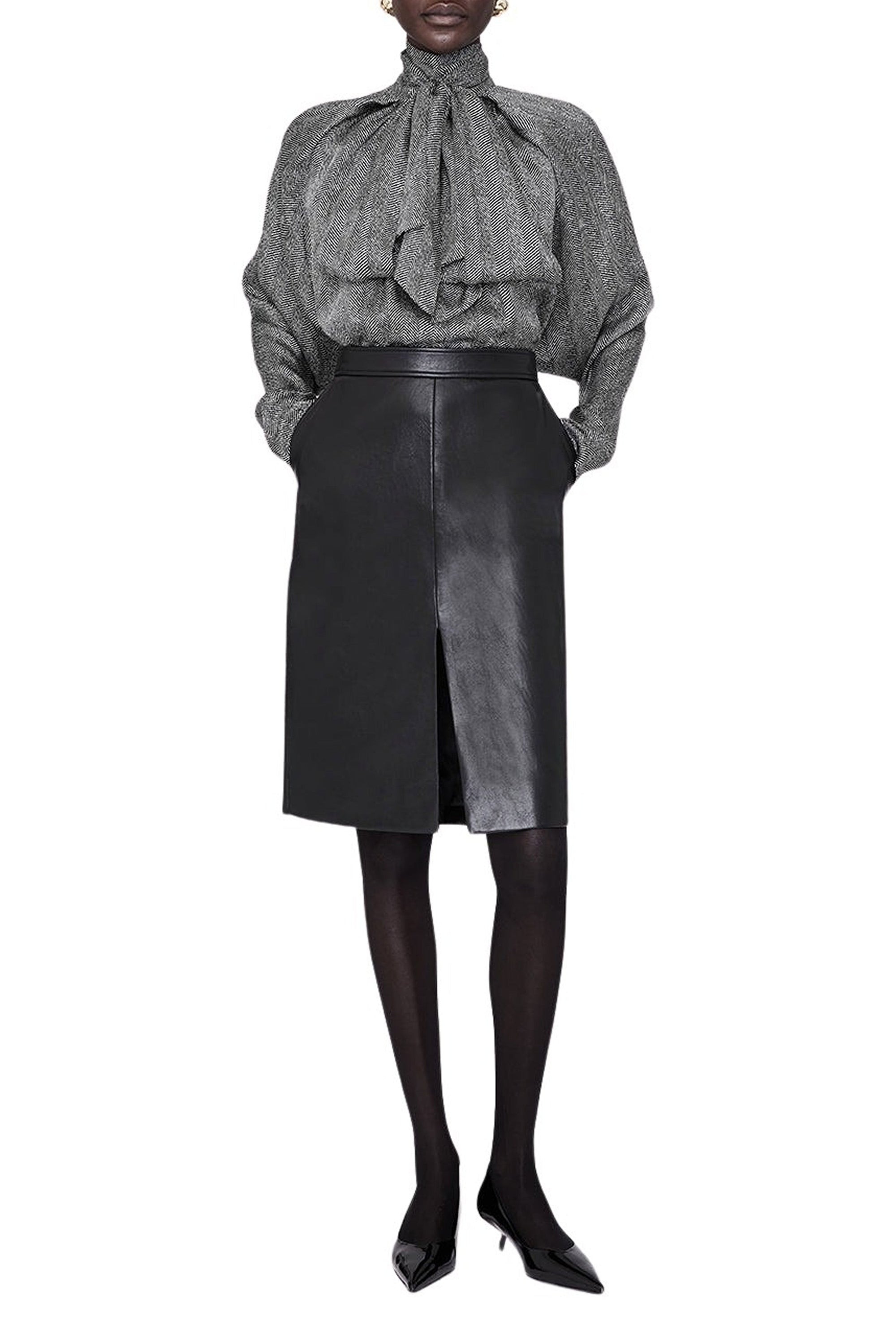 RACHEL TOP - BLACK AND WHITE HERRINGBONE