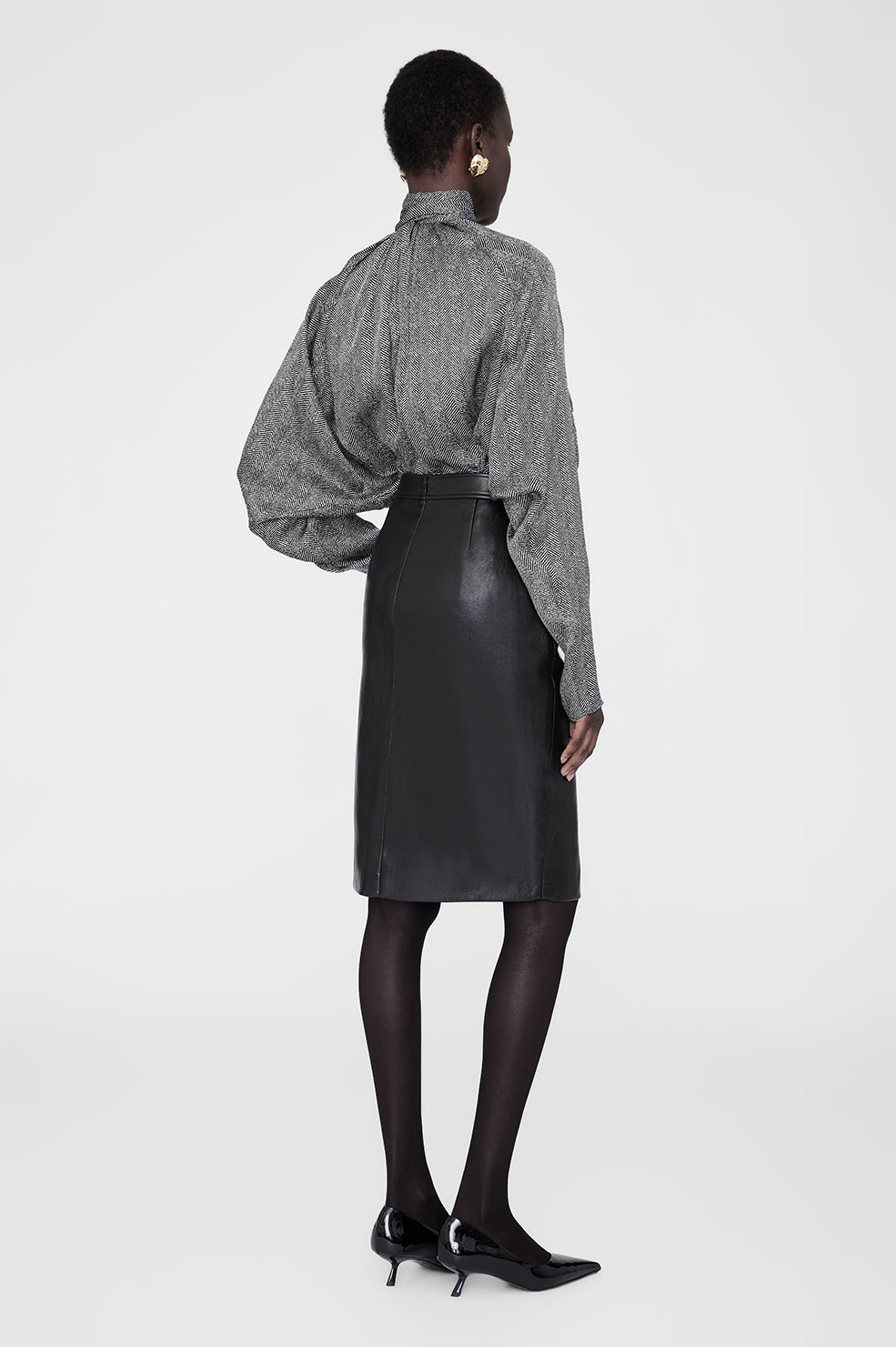 RACHEL TOP - BLACK AND WHITE HERRINGBONE