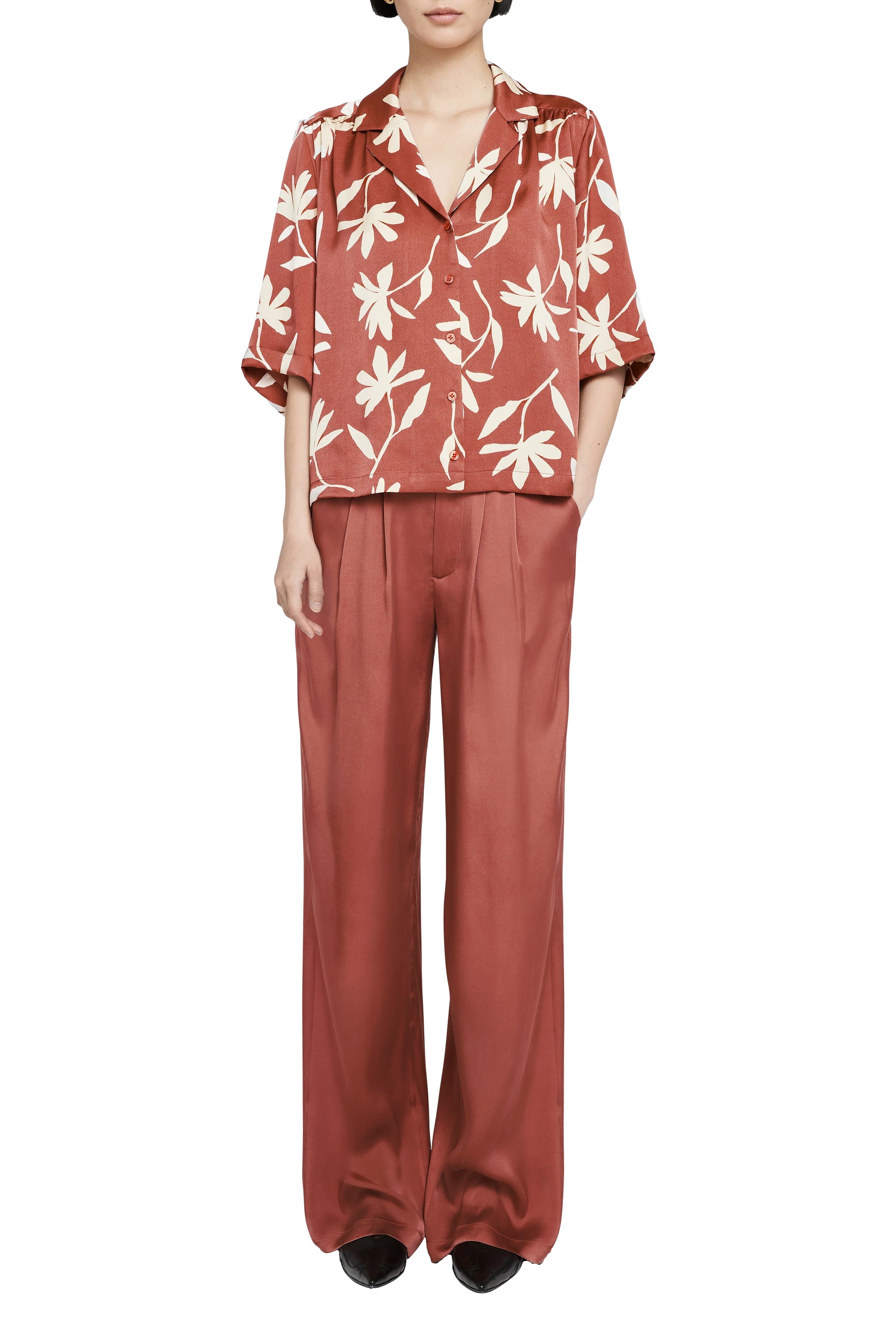 ROW SHIRT - TERRACOTTA DAISY PRINT