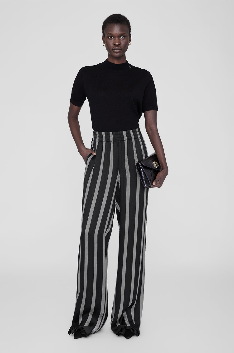 SOTO PANT - BLACK HERRINGBONE STRIPE