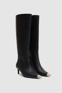 Bottes hautes à talons Nina 60 avec bout métal en cuir - Black