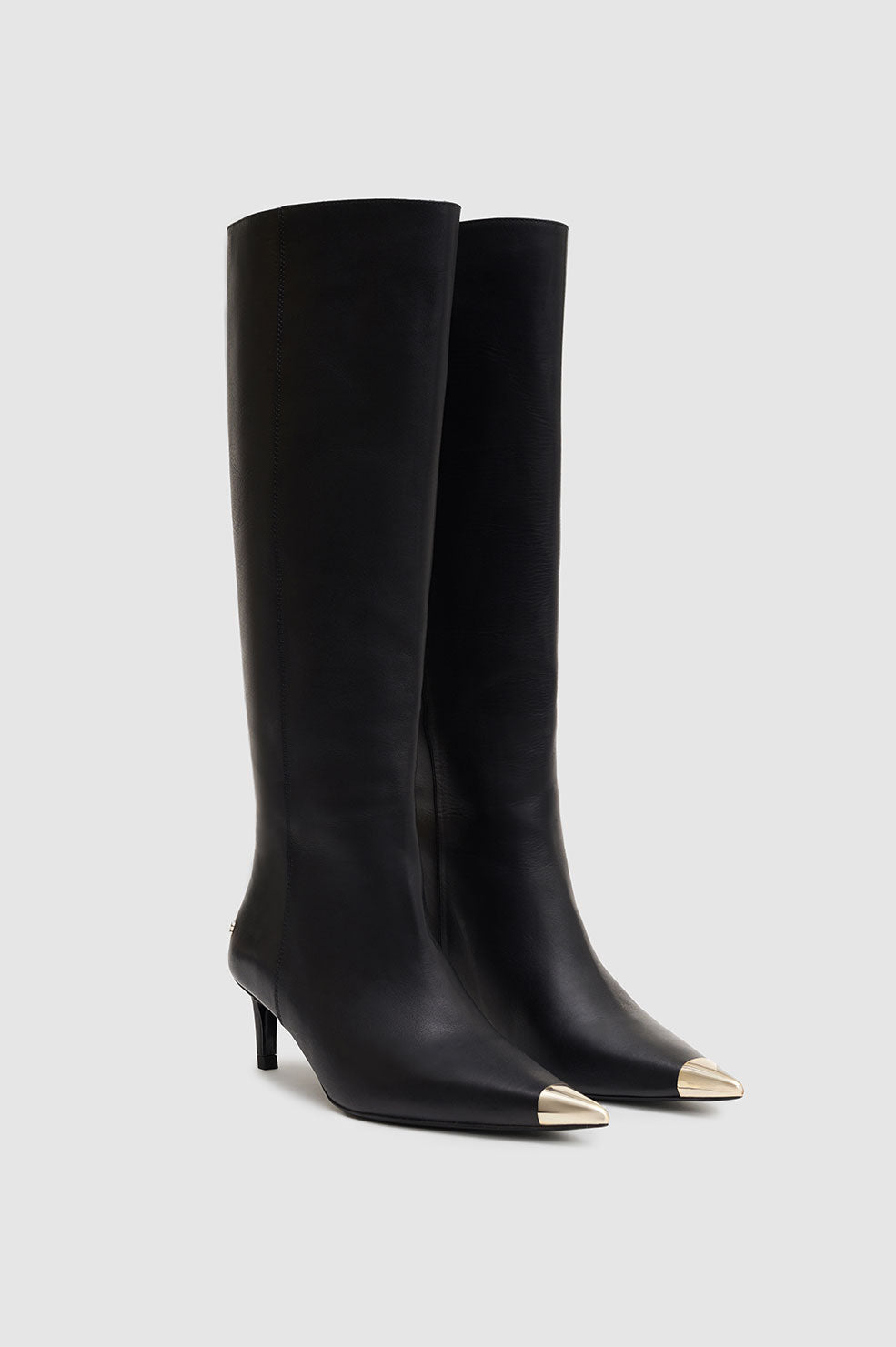 Bottes hautes à talons Nina 60 avec bout métal en cuir - Black