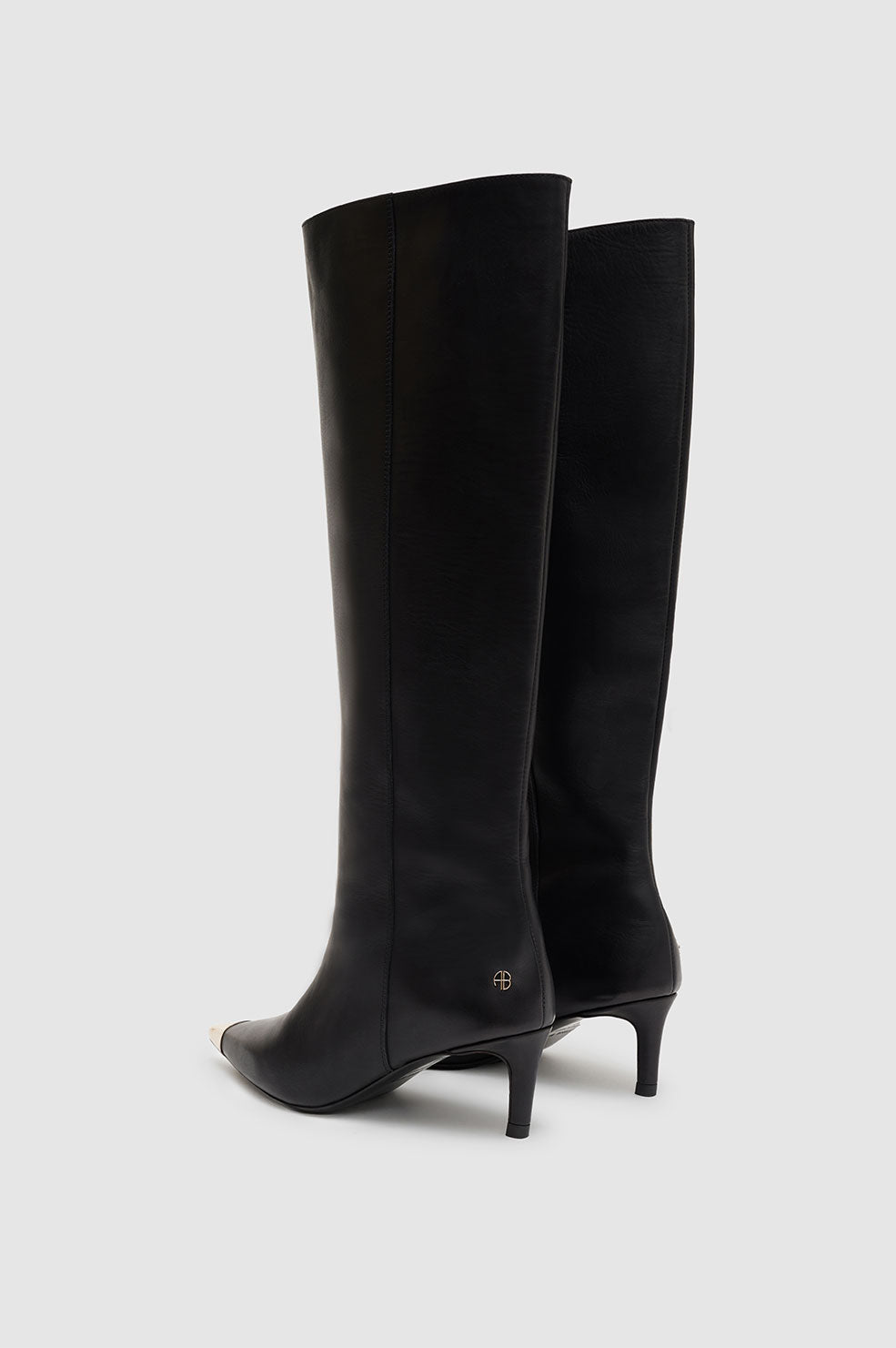 Bottes hautes à talons Nina 60 avec bout métal en cuir - Black