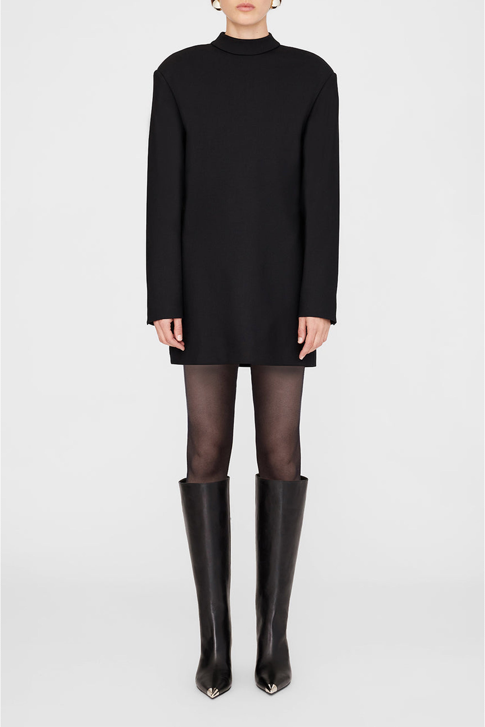 Bottes hautes à talons Nina 60 avec bout métal en cuir - Black