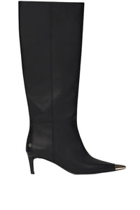 Bottes hautes à talons Nina 60 avec bout métal en cuir - Black