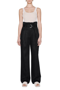 Thalia high-waisted trousers in linen - Black