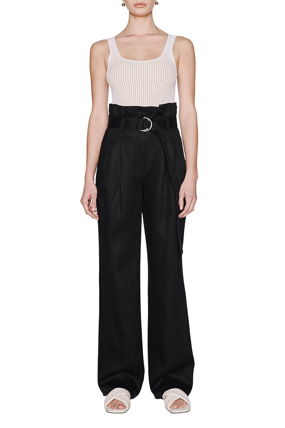Thalia high-waisted trousers in linen - Black