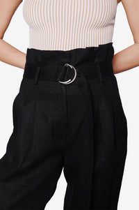 Thalia high-waisted trousers in linen - Black