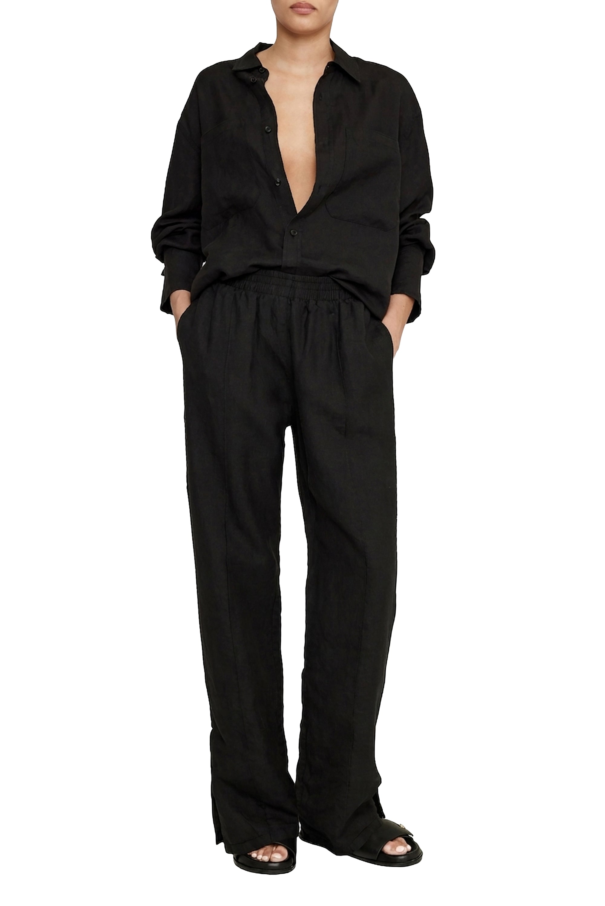 Torres high-waisted trousers in linen - Black