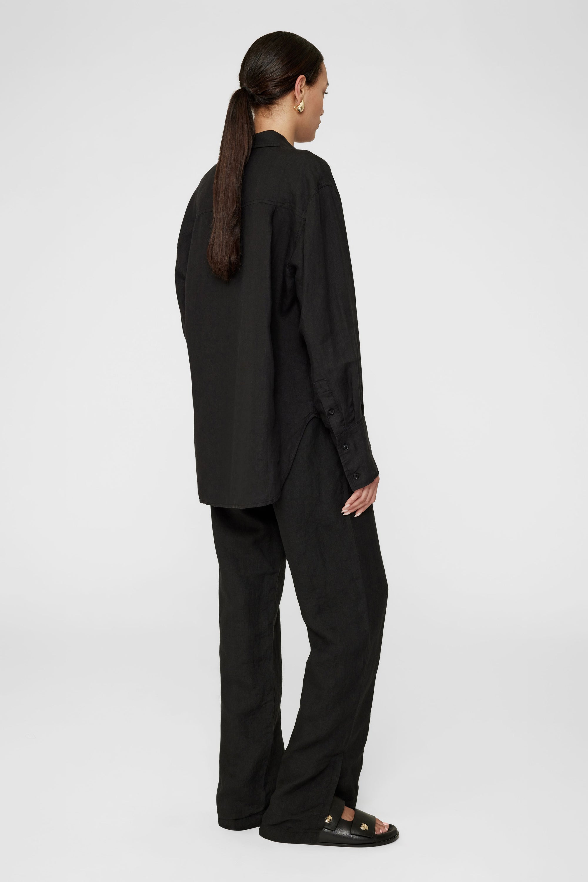Torres high-waisted trousers in linen - Black