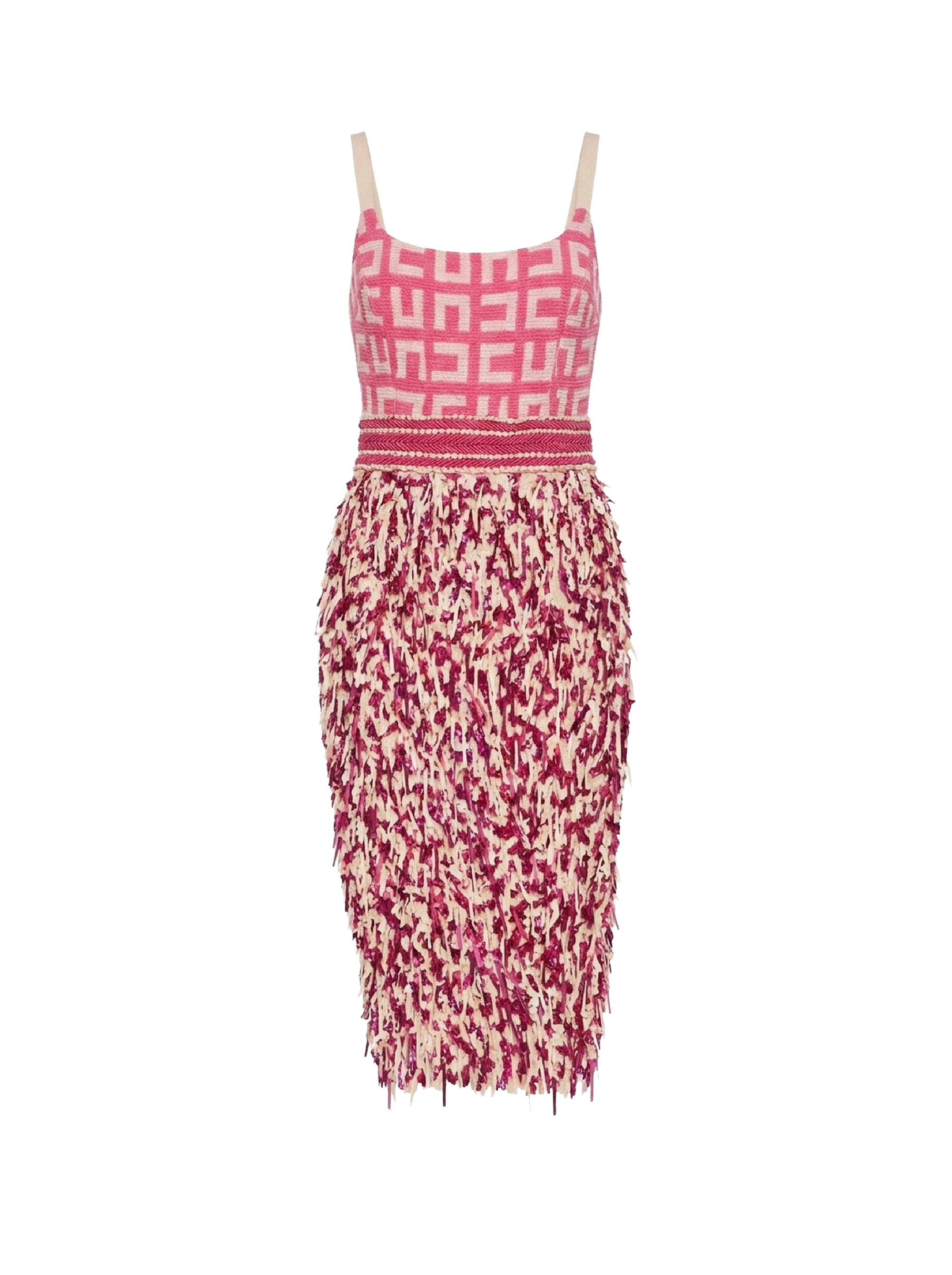 Short dress with layered fringes - Fuxia & Burro