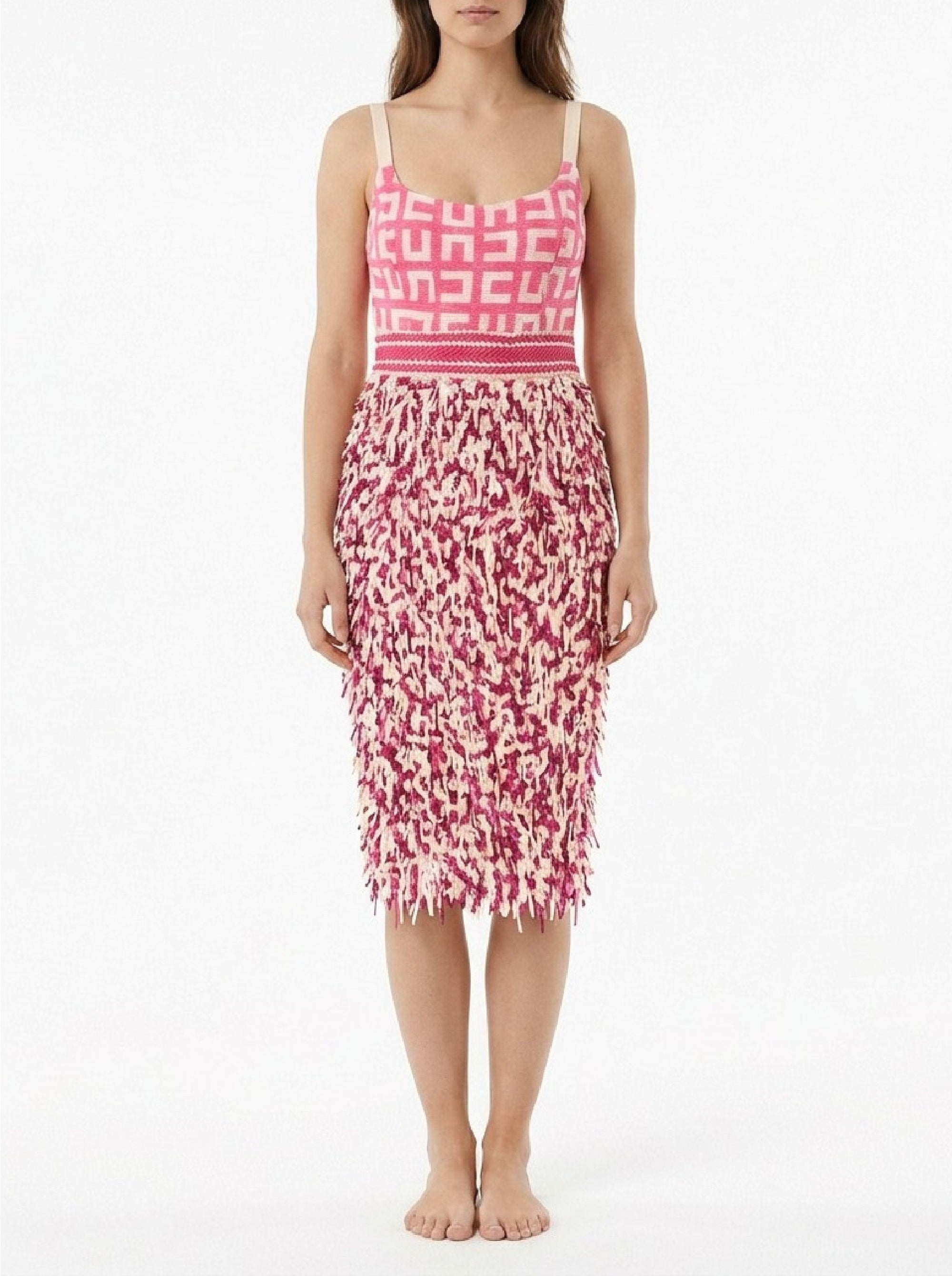Short dress with layered fringes - Fuxia & Burro