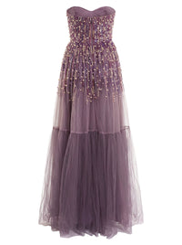 Strapless dress with tulle beading - Candy Violet