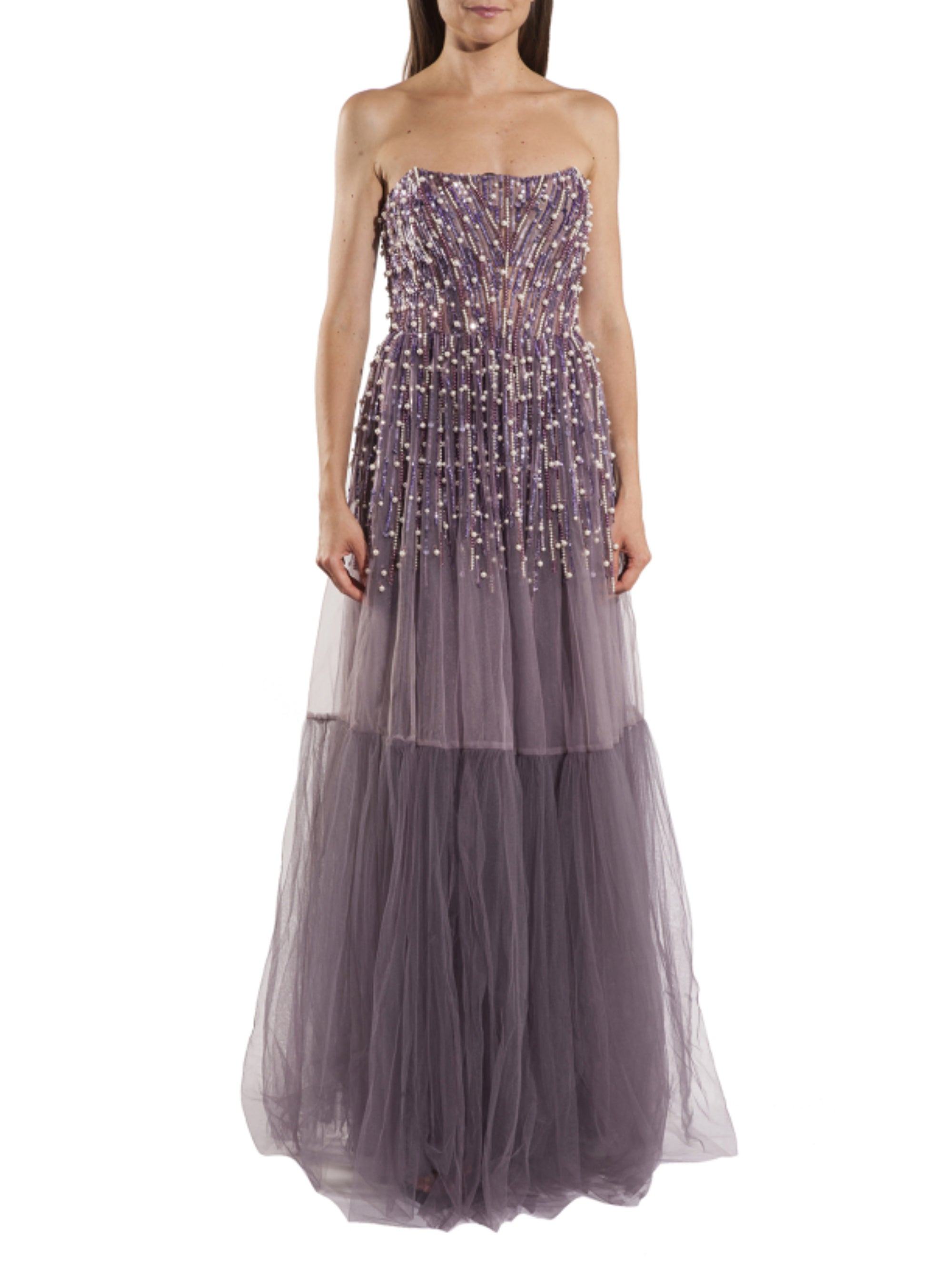 Strapless dress with tulle beading - Candy Violet