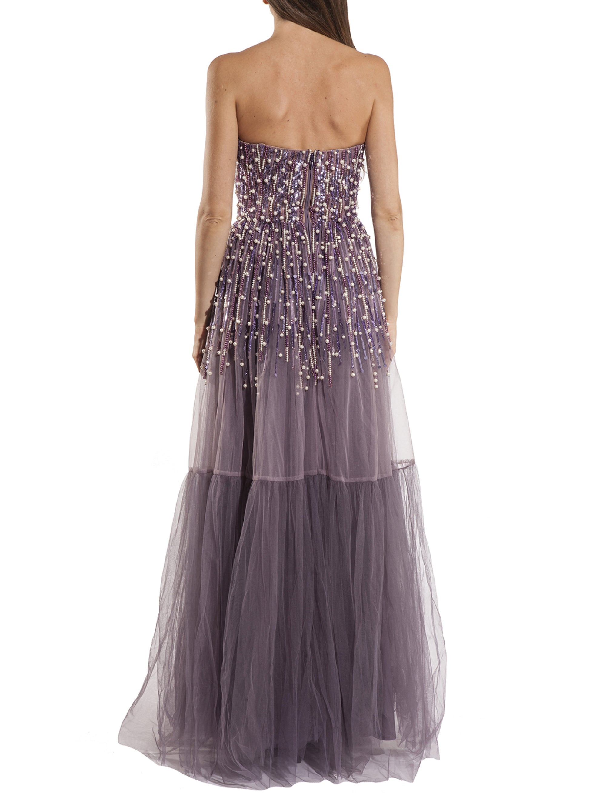 Strapless dress with tulle beading - Candy Violet