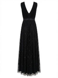 Low-cut, slim-fit maxi dress - Nero