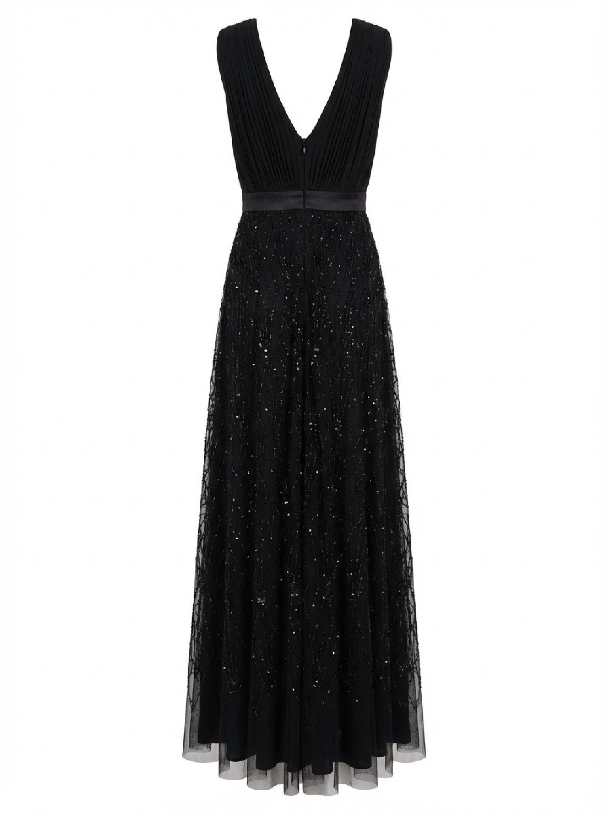Low-cut, slim-fit maxi dress - Nero