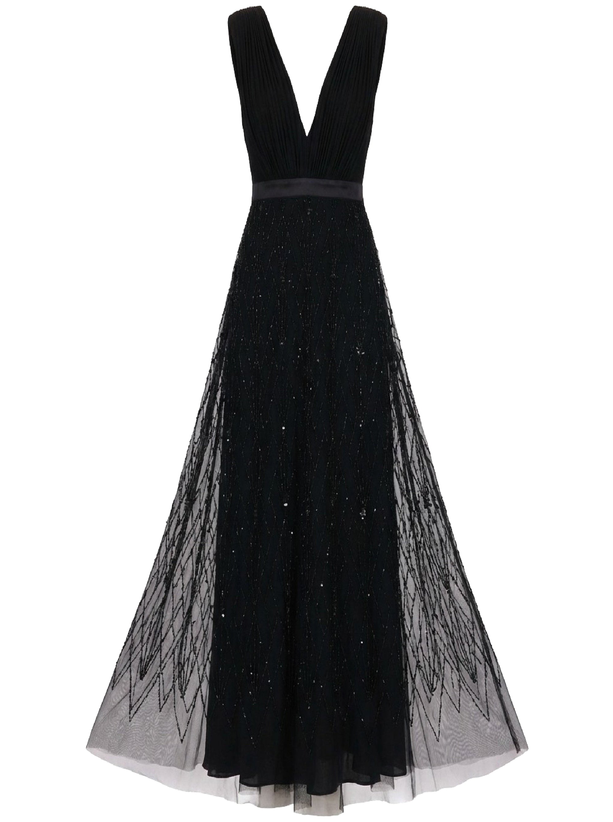 Low-cut, slim-fit maxi dress - Nero