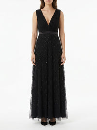 Low-cut, slim-fit maxi dress - Nero