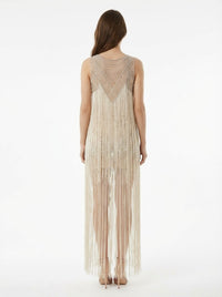 Robe à broderies perlées et franges en soie - Burro