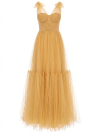 Robe bustier à volants en tulle - Caramello